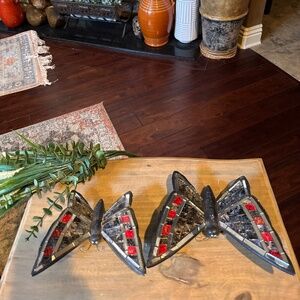 Mosaic Mirror Glass Butterflies. Set of 2, Mexico. 8 x 7.5 And 7 x 6.5 inch